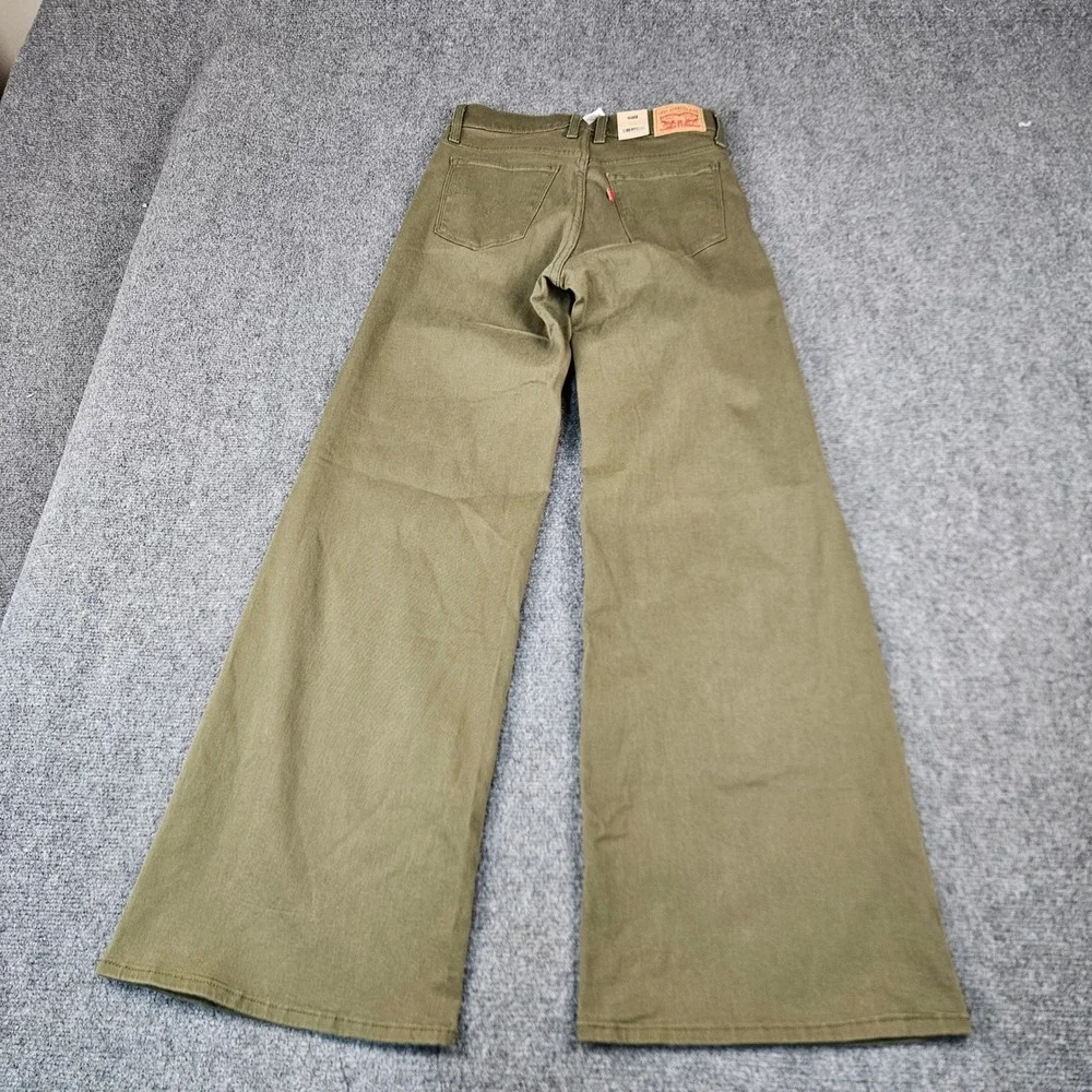 Levis 318 Shaping Wide Leg Pants Olive Green High Rise Stretch 27x32 NEW